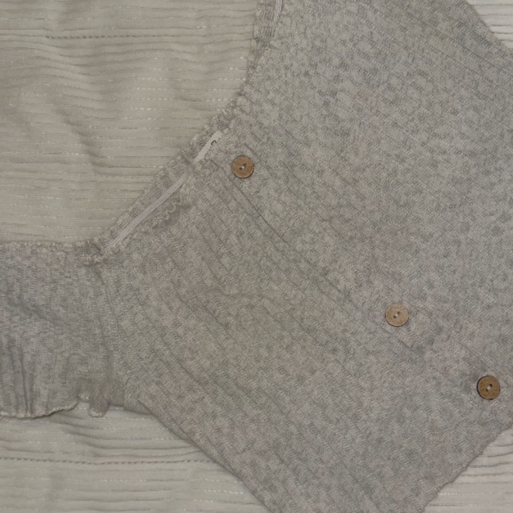 Gray Textured Top with Wooden Buttons